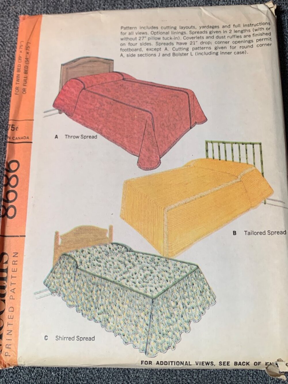 McCall's Bed Cover Spread Sewing Pattern 8686 Uncut